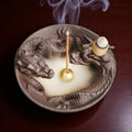 Artisan "Twin Dragons" Ceramic Backflow Incense Burner Bowl — Symbolic Tea Pet & Aroma Decor