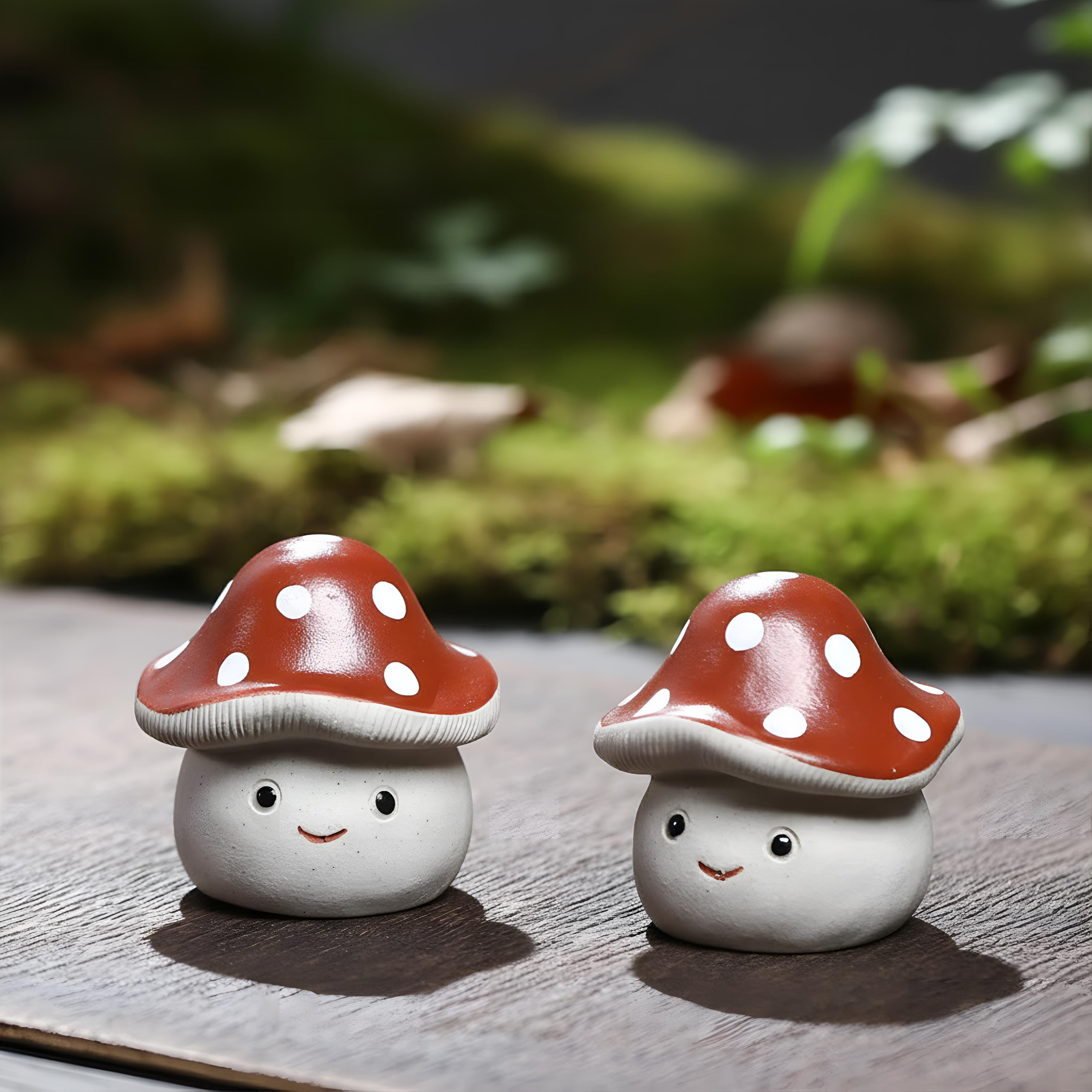 Handcrafted Ceramic "Smiling Mushroom" Tea Pet Ornament