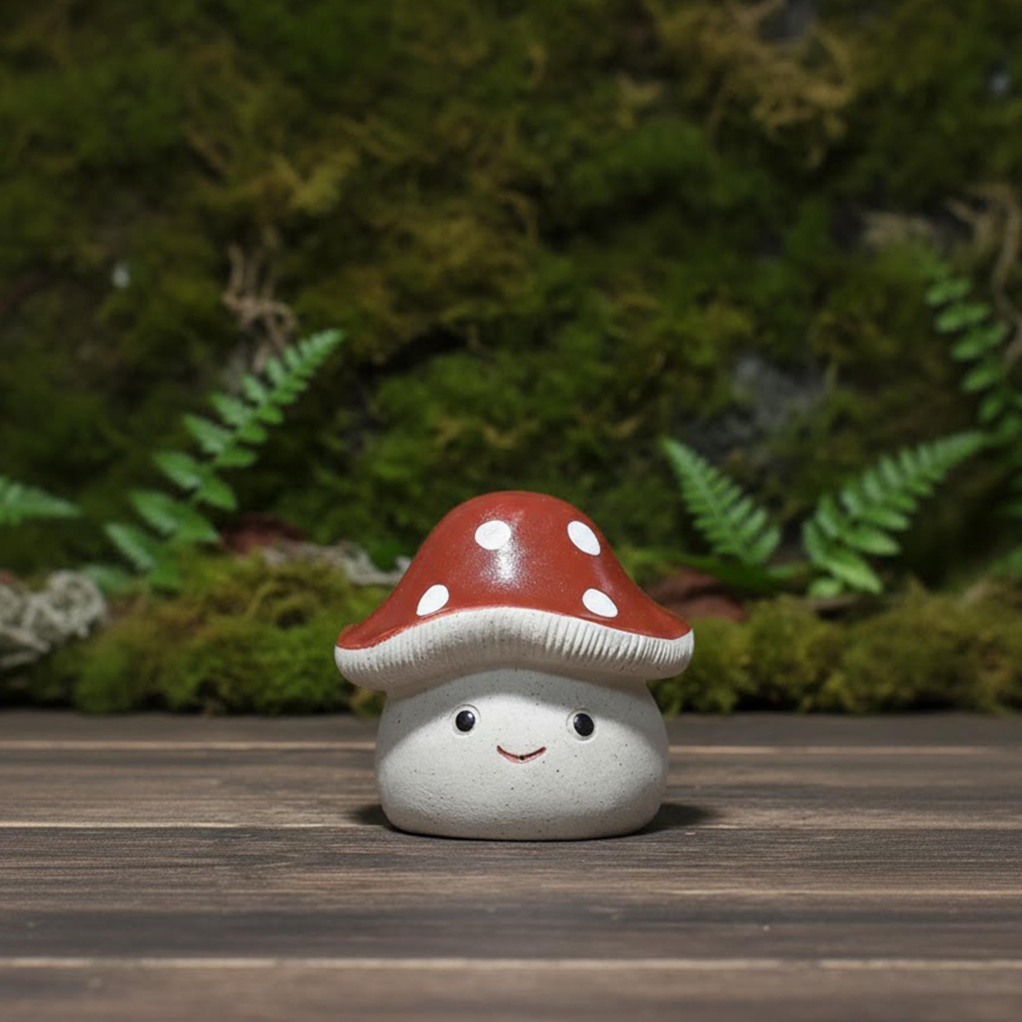 Handcrafted Ceramic "Smiling Mushroom" Tea Pet Ornament