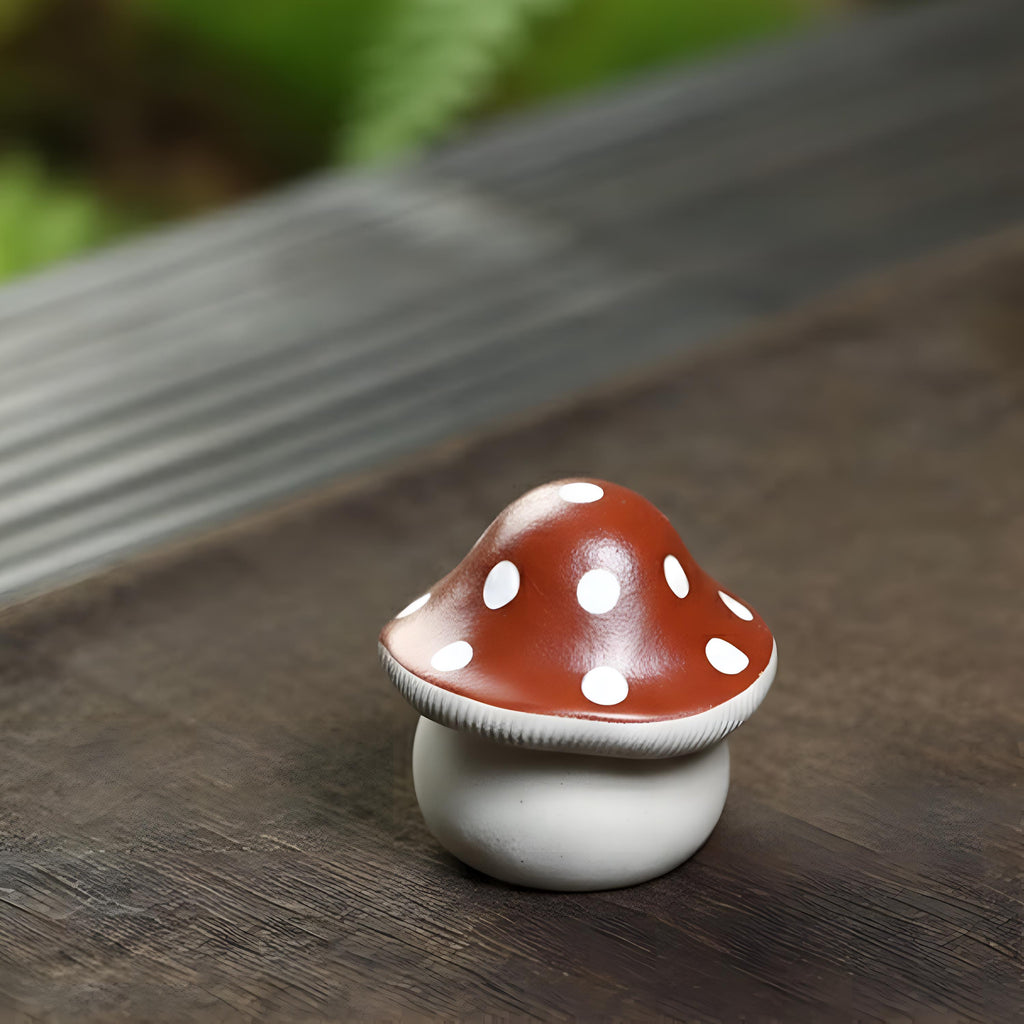 Handcrafted Ceramic "Smiling Mushroom" Tea Pet Ornament