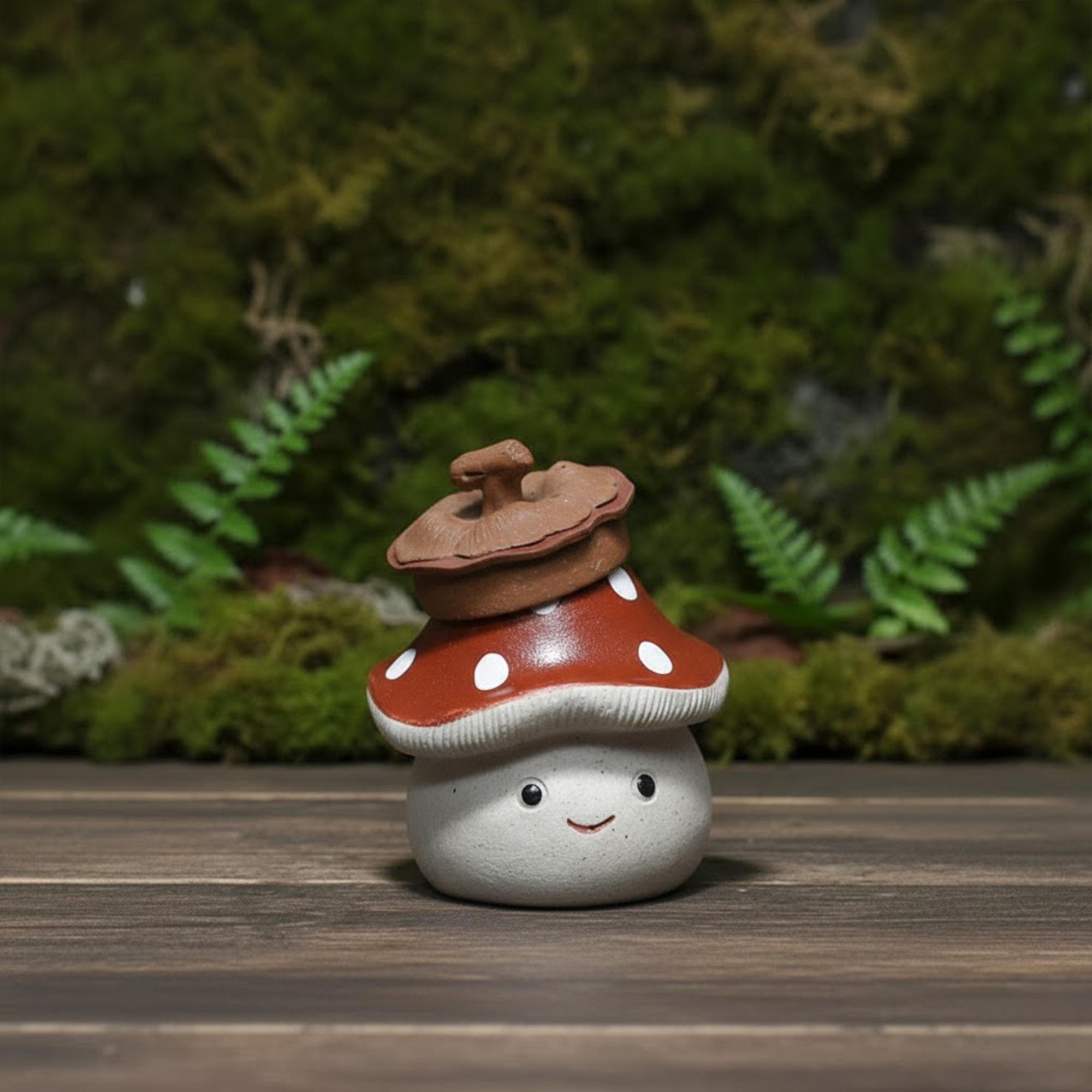 Handcrafted Ceramic "Smiling Mushroom" Tea Pet Ornament