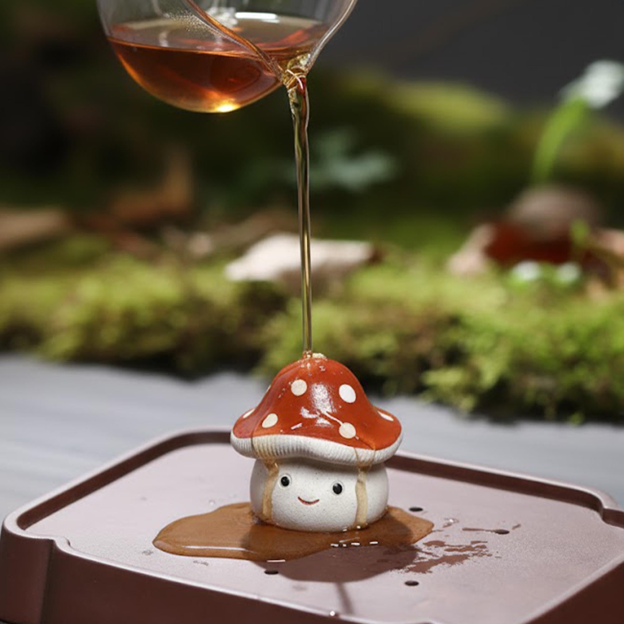 Handcrafted Ceramic "Smiling Mushroom" Tea Pet Ornament