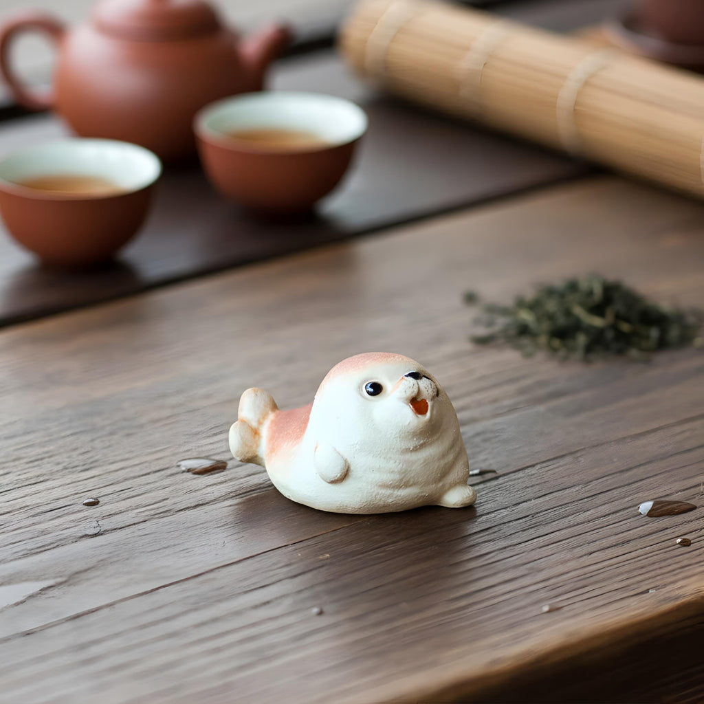 Handcrafted Ceramic "Joyful Seal" Tea Pet Ornament