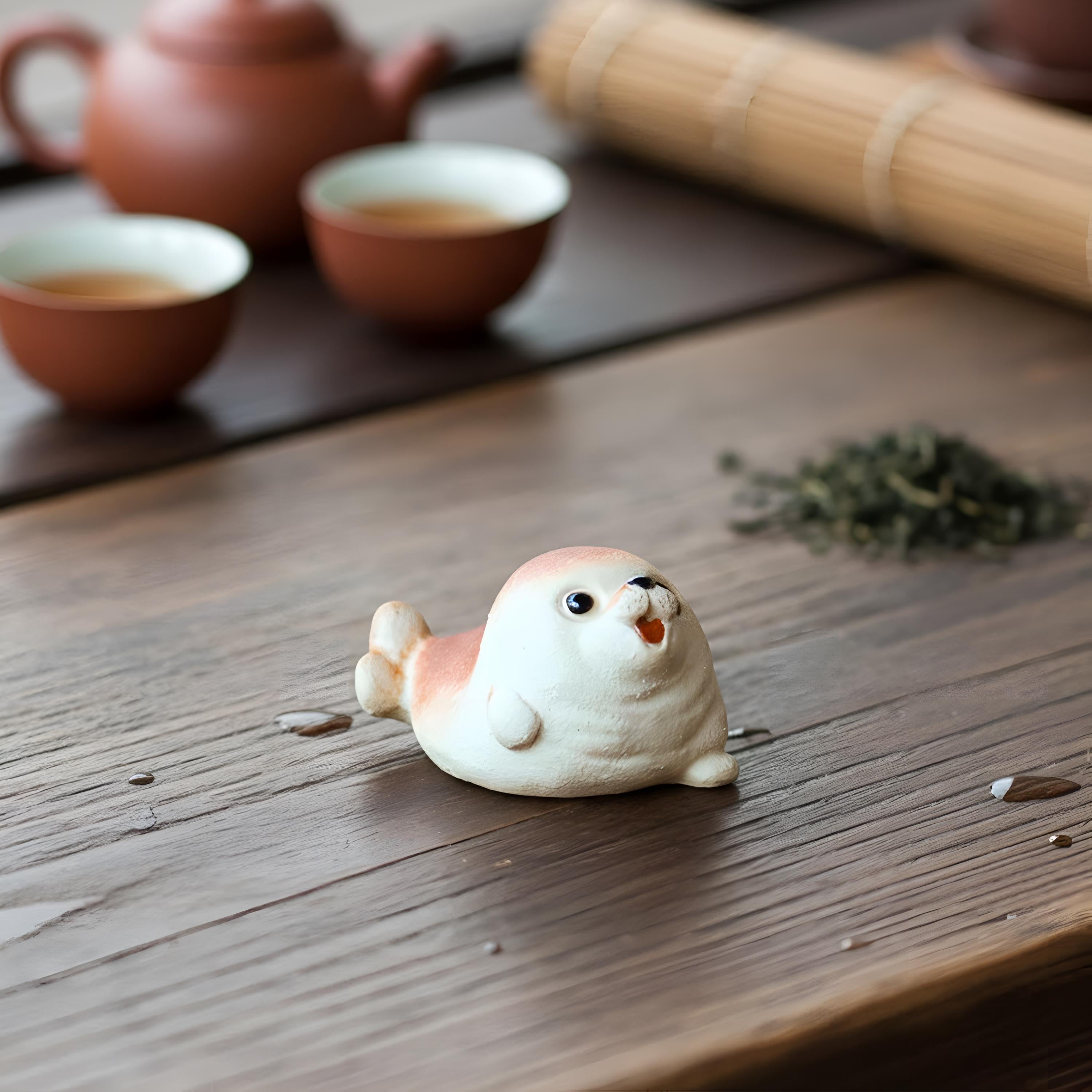 Handcrafted Ceramic "Joyful Seal" Tea Pet Ornament