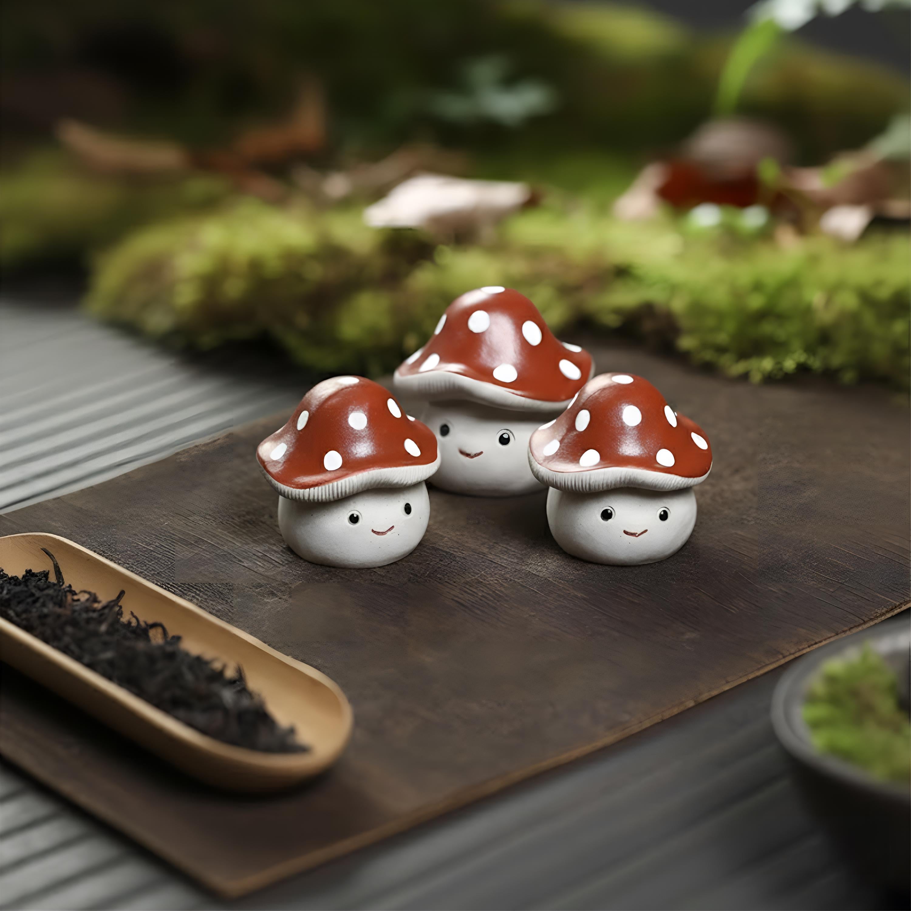 Handcrafted Ceramic "Smiling Mushroom" Tea Pet Ornament