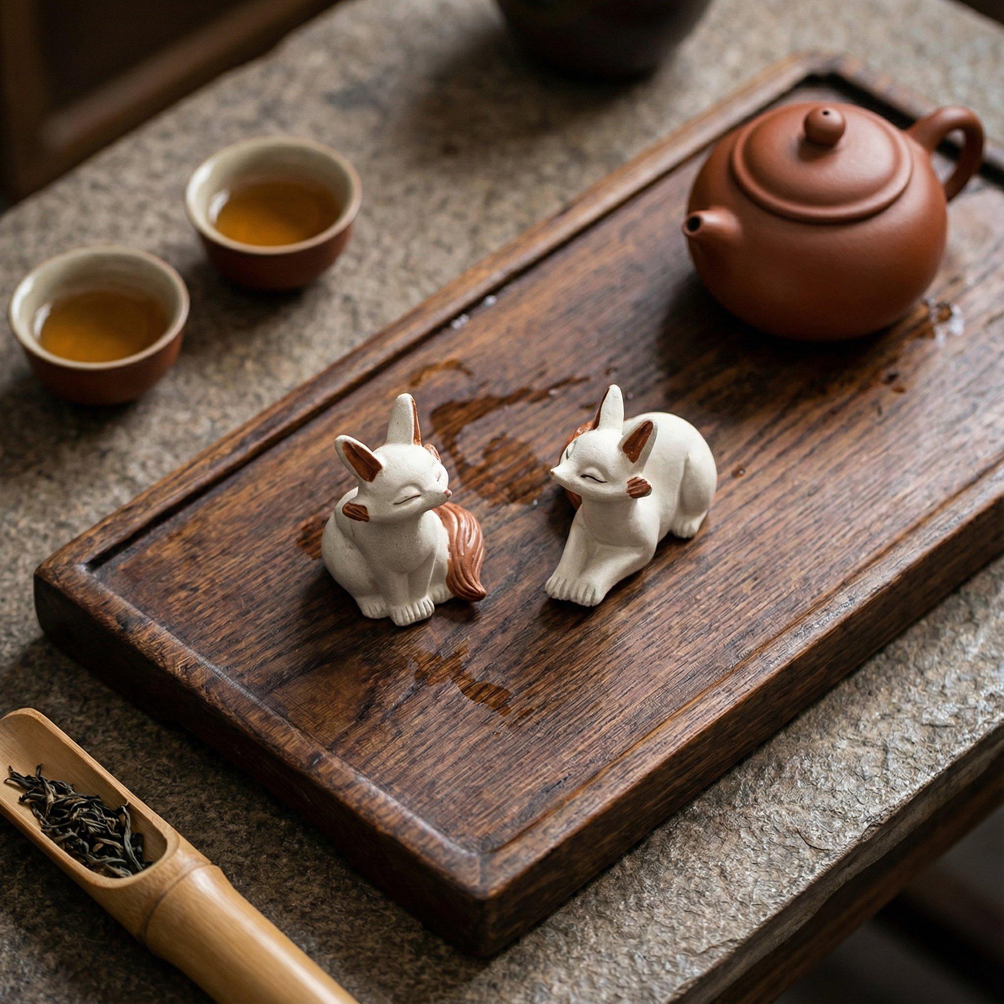 Handcrafted Zisha Clay "Fox Spirits" Tea Pet Set
