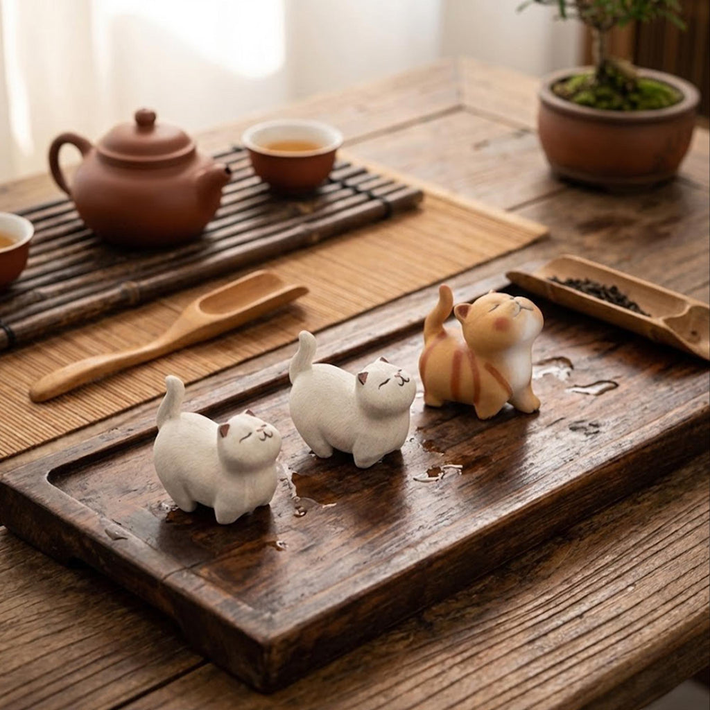 Artisan Ceramic "Curious Kitten" Tea Pet Duo