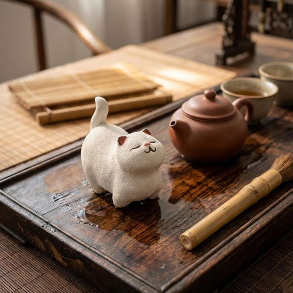 Artisan Ceramic "Curious Kitten" Tea Pet Duo