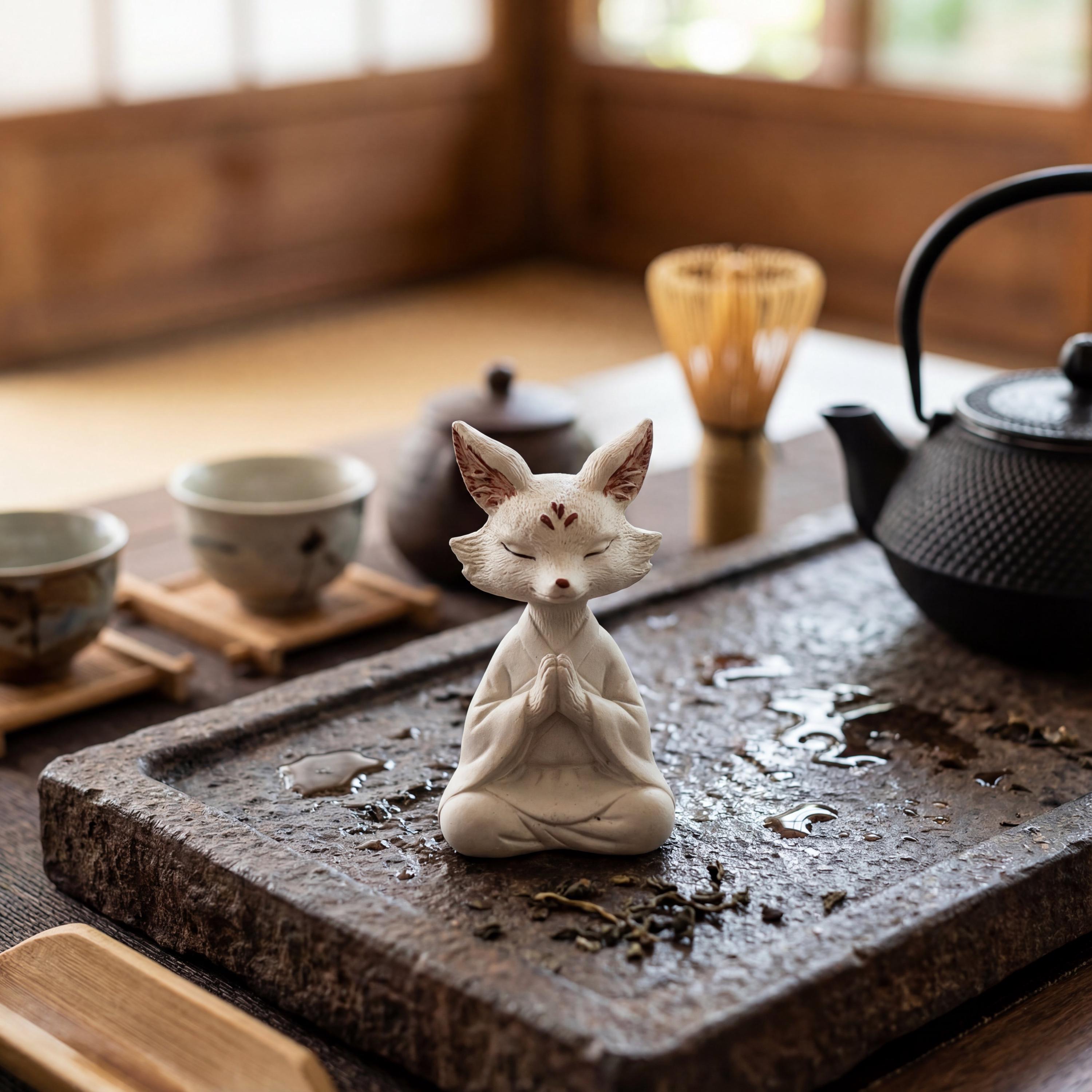 Handcrafted Zisha Clay Zen Fox Tea Pet Ornament