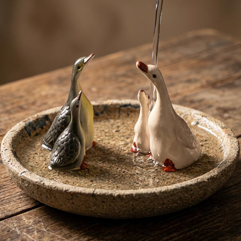 Handcrafted Ceramic "Eternal Bond" Swan Pair Tea Pet
