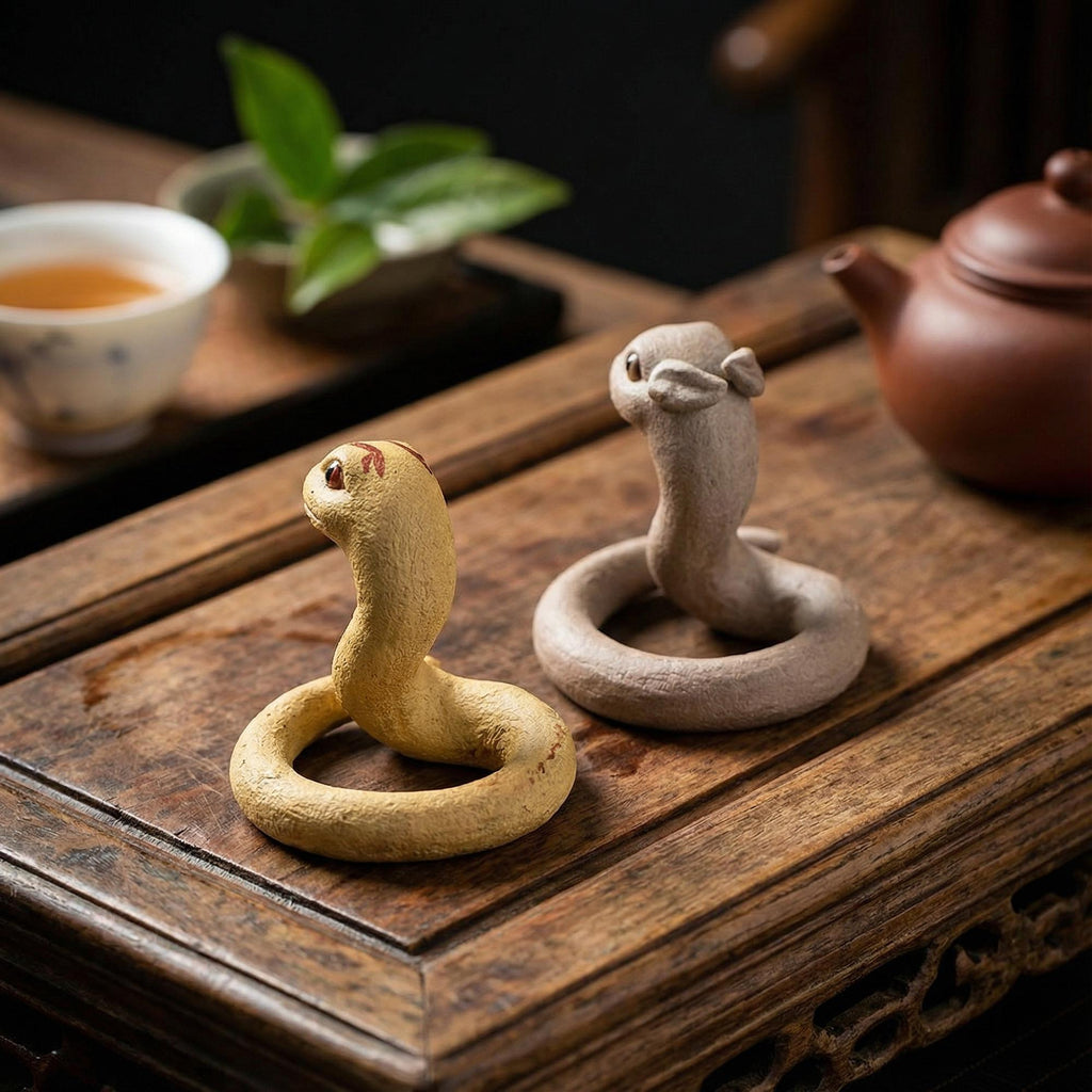 Handcrafted Zisha Clay "Guardian Snakes" Tea Pet Pair