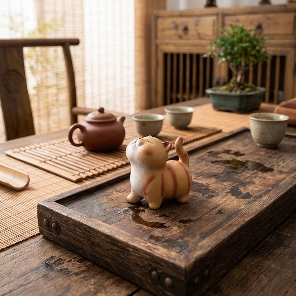 Artisan Ceramic "Curious Kitten" Tea Pet Duo