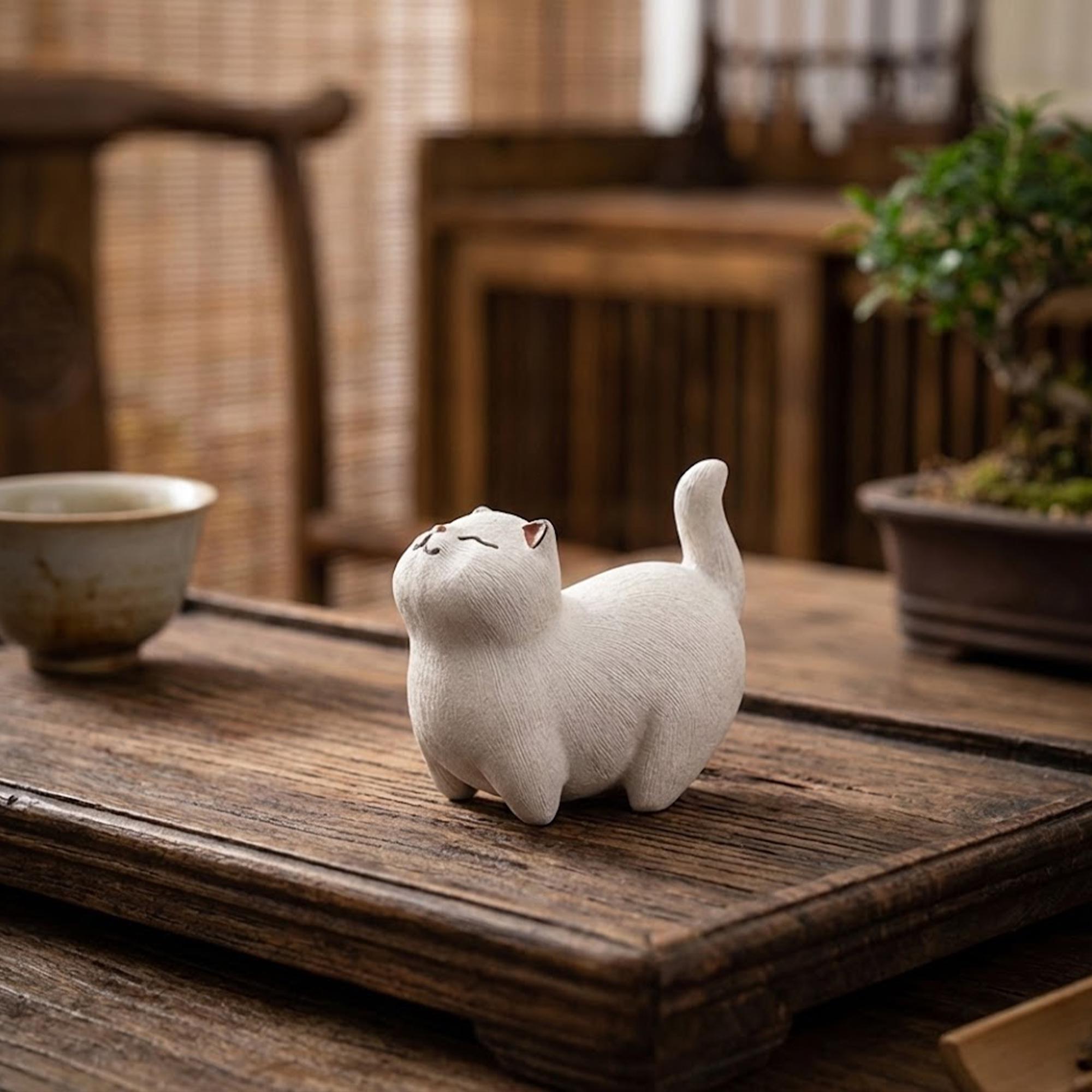 Artisan Ceramic "Curious Kitten" Tea Pet Duo
