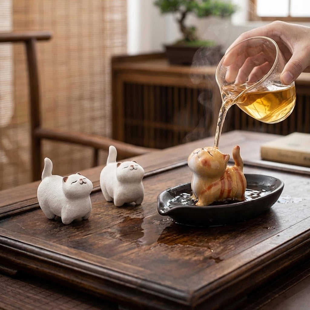 Artisan Ceramic "Curious Kitten" Tea Pet Duo