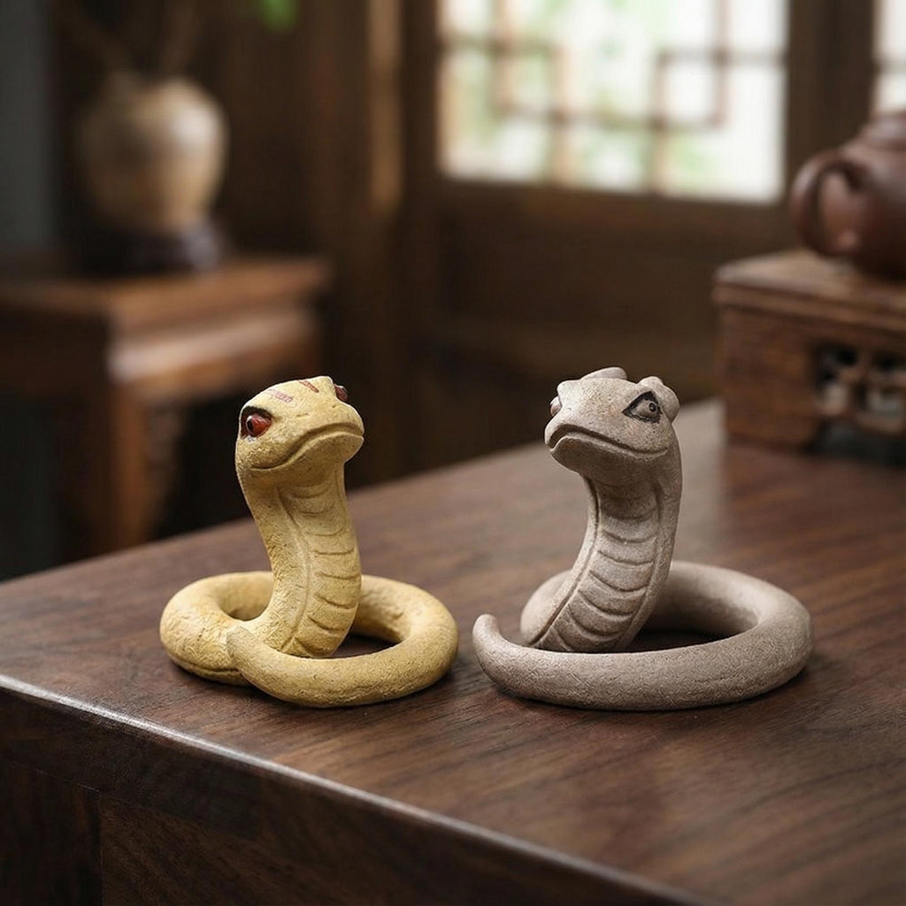 Handcrafted Zisha Clay "Guardian Snakes" Tea Pet Pair
