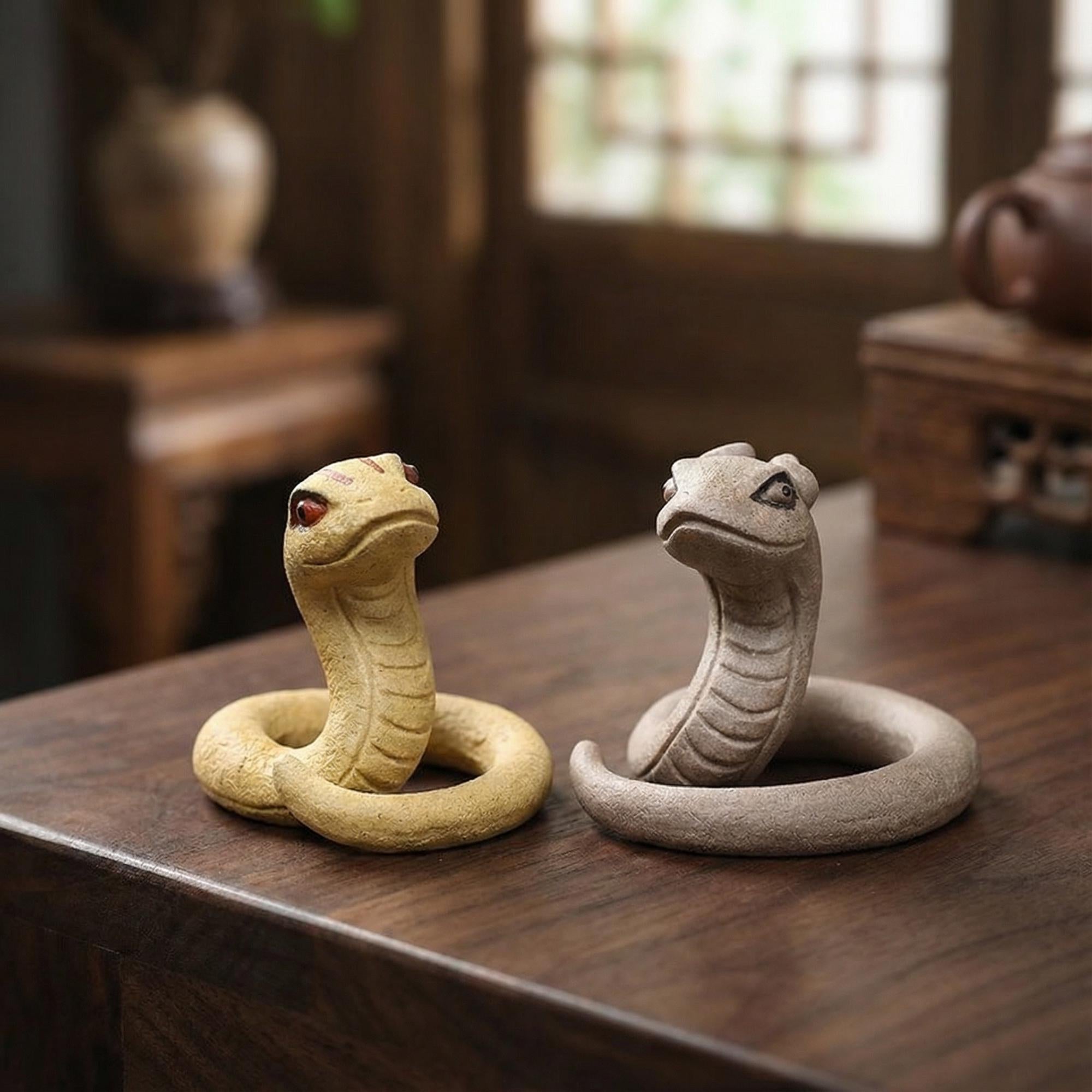 Handcrafted Zisha Clay "Guardian Snakes" Tea Pet Pair