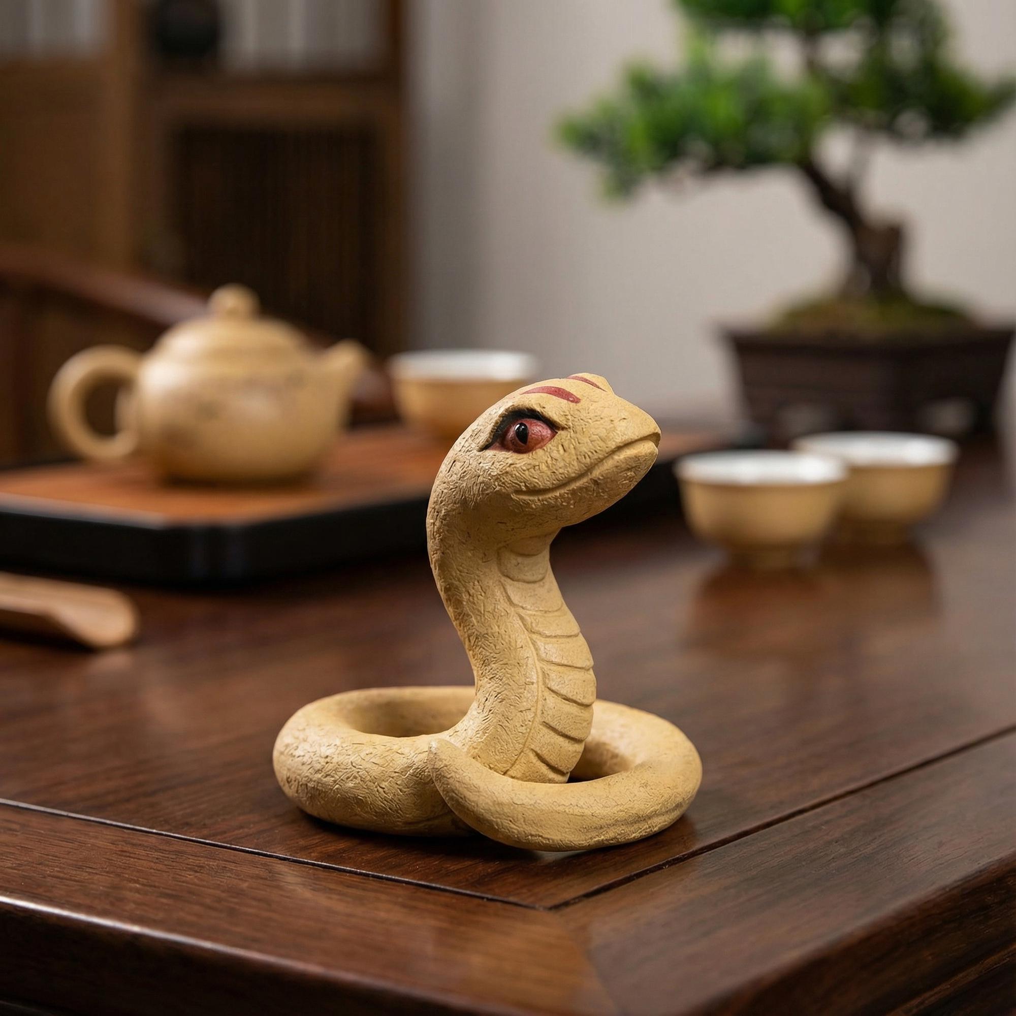 Handcrafted Zisha Clay "Guardian Snakes" Tea Pet Pair
