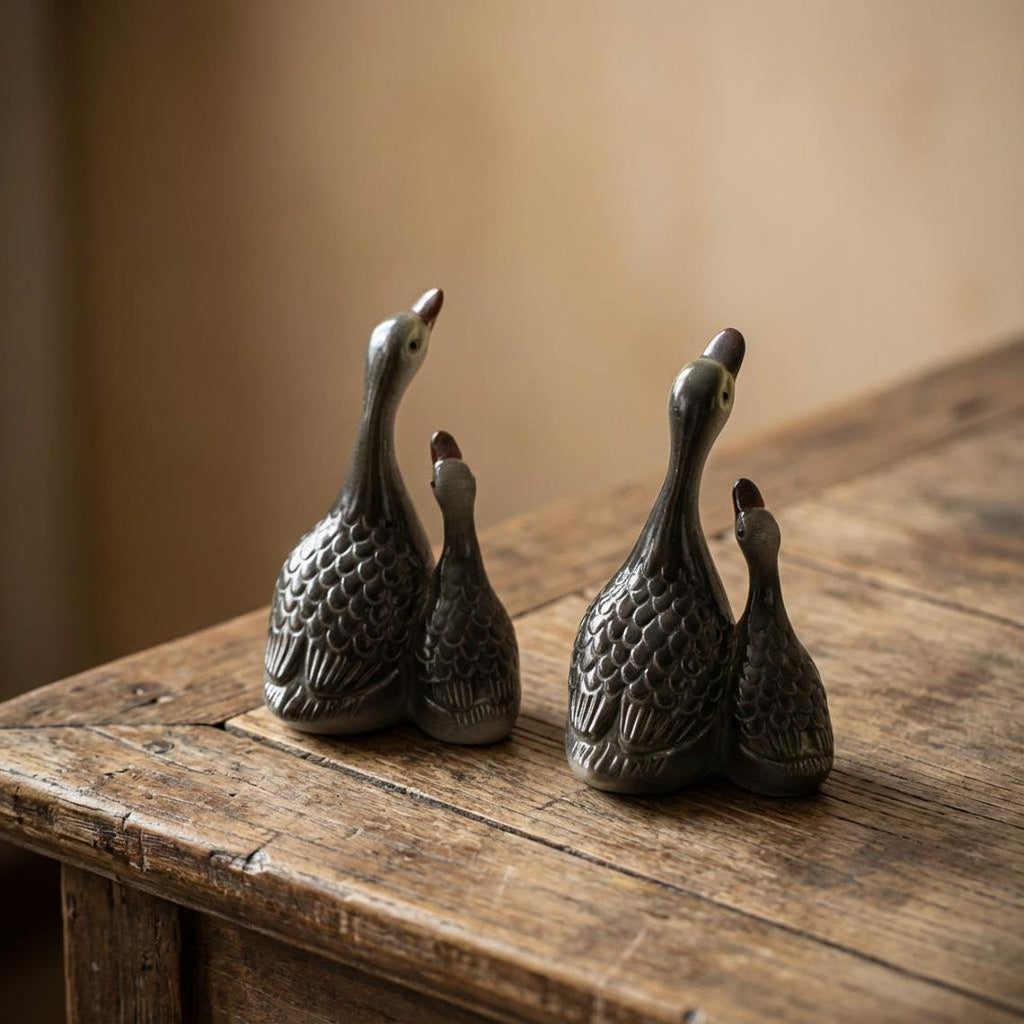 Handcrafted Ceramic "Eternal Bond" Swan Pair Tea Pet