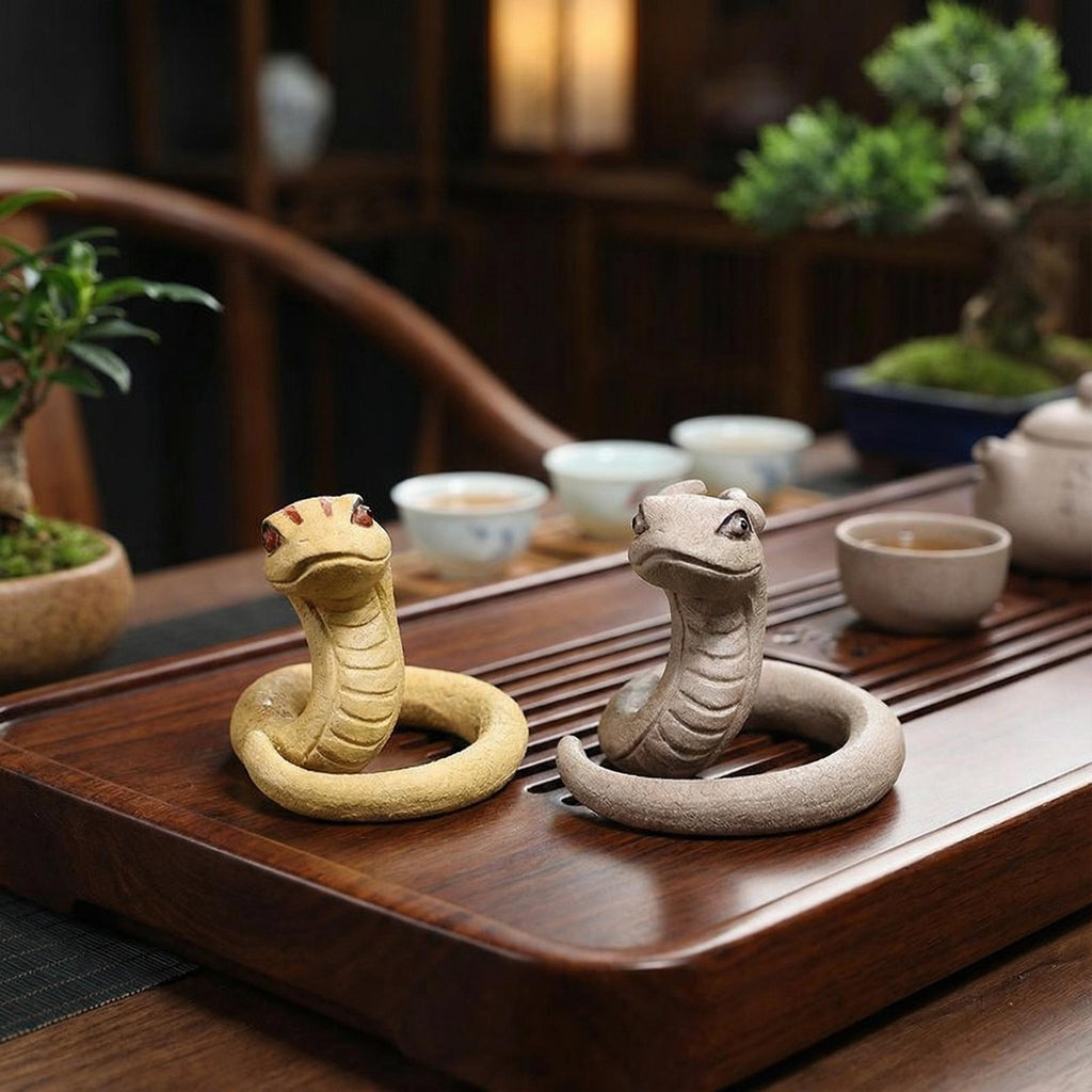 Handcrafted Zisha Clay "Guardian Snakes" Tea Pet Pair