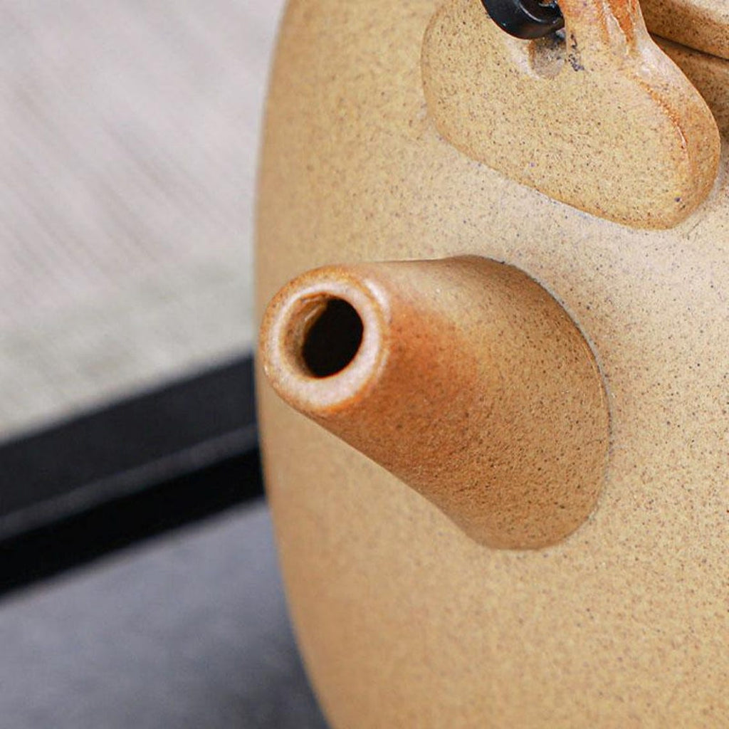 Artisan Sand-Textured Stoneware Tea Set — Landscape Motif with Jute-Wrapped Handle