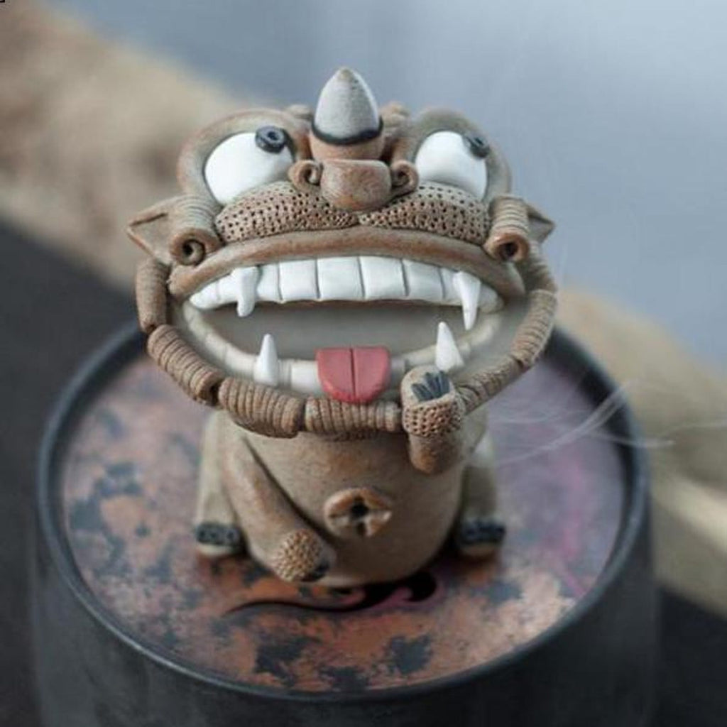 Artisan Handcrafted Ceramic Lion Incense Burner & Tea Pet — Traditional Guardian Figurine