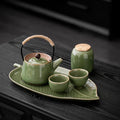 Artisan Emerald Leaf Tea Set — 5-Piece Ceremonial Collection with Tea Caddy