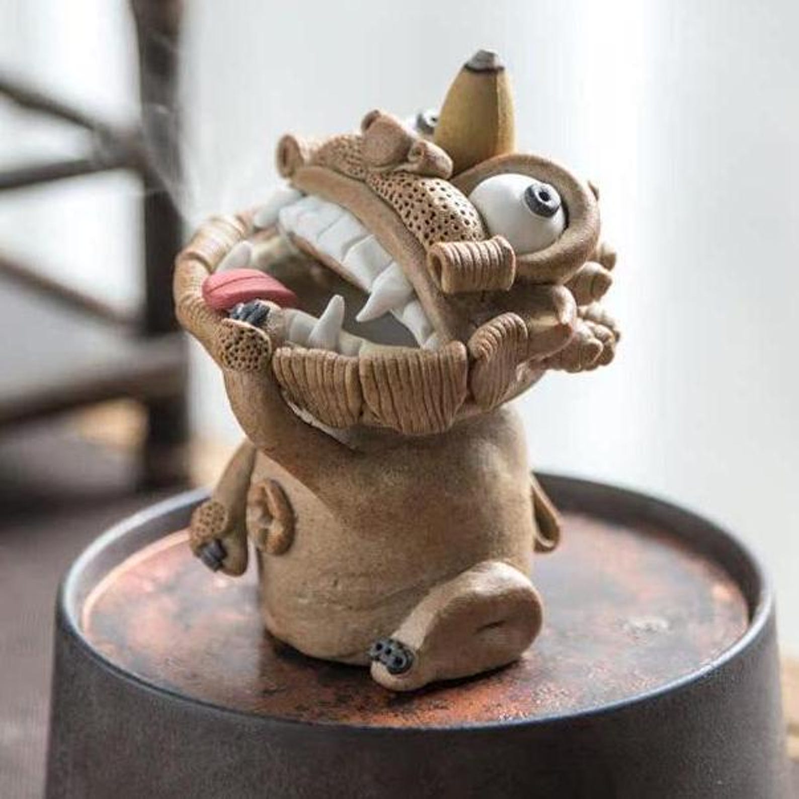 Artisan Handcrafted Ceramic Lion Incense Burner & Tea Pet — Traditional Guardian Figurine
