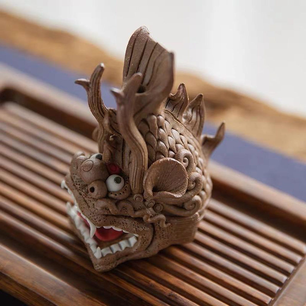 Artisan Handmade Mythical Dragon-Fish Ceramic Incense Burner — Quirky Vertical Tea Pet