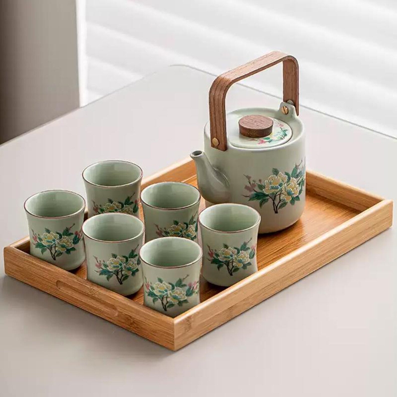Artisan Peony Blossom Porcelain Gongfu Tea Set — Hand-Finished Ceremonial Collection