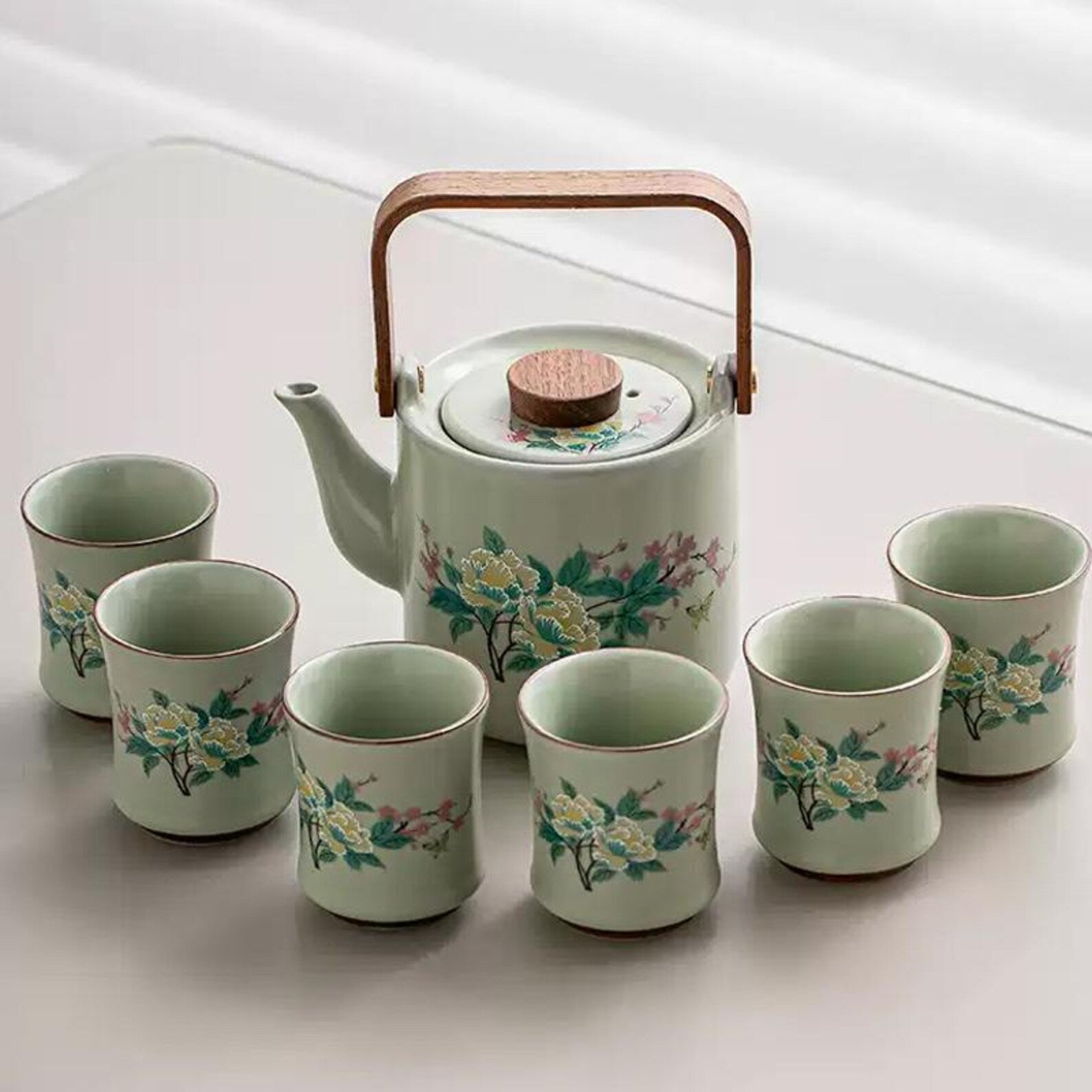 Artisan Peony Blossom Porcelain Gongfu Tea Set — Hand-Finished Ceremonial Collection