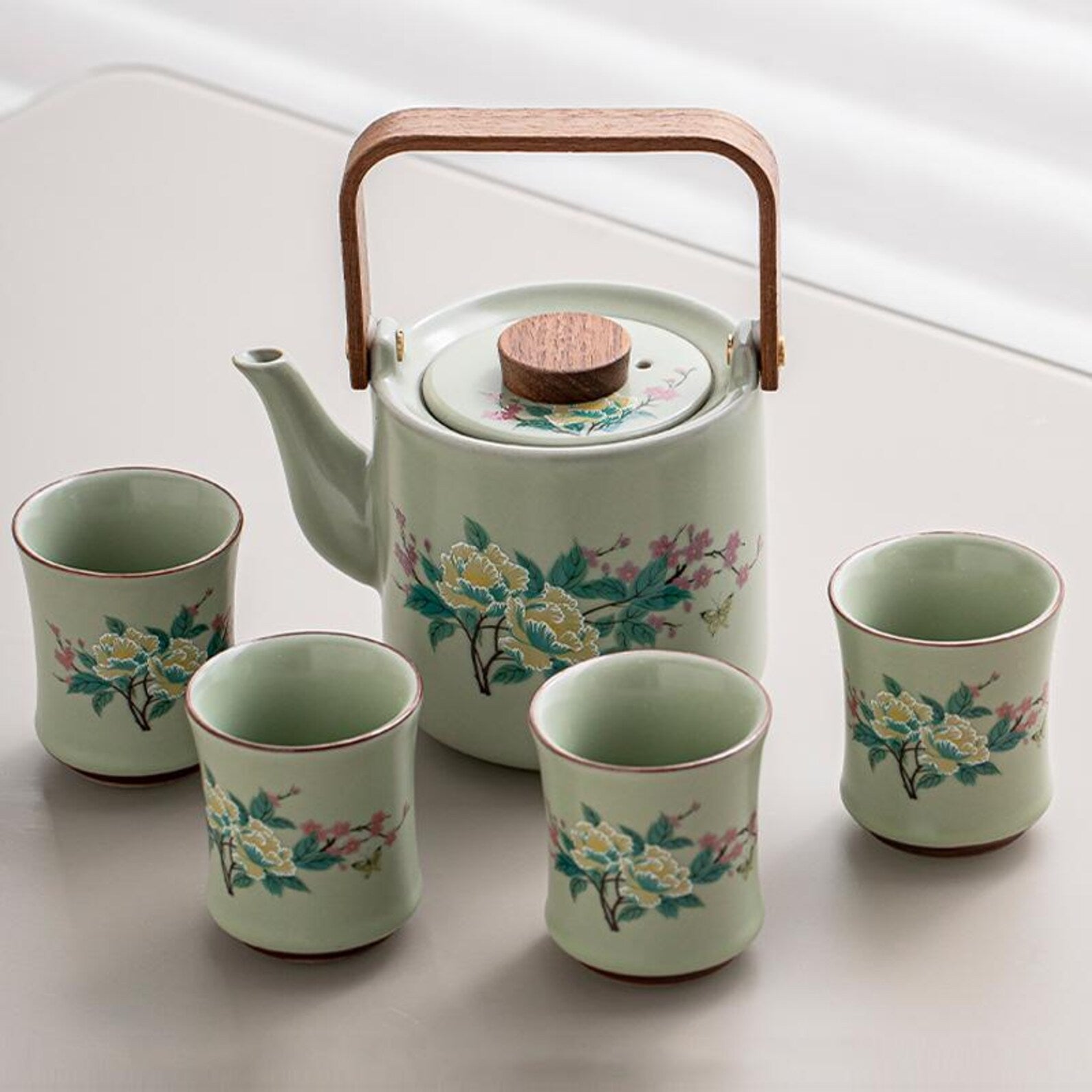 Artisan Peony Blossom Porcelain Gongfu Tea Set — Hand-Finished Ceremonial Collection