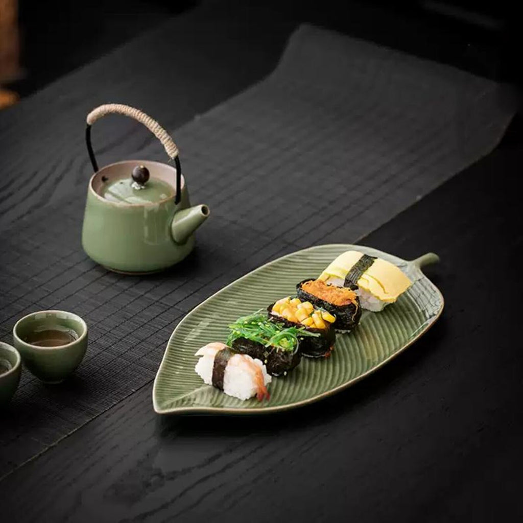 Artisan Emerald Leaf Tea Set — 5-Piece Ceremonial Collection with Tea Caddy