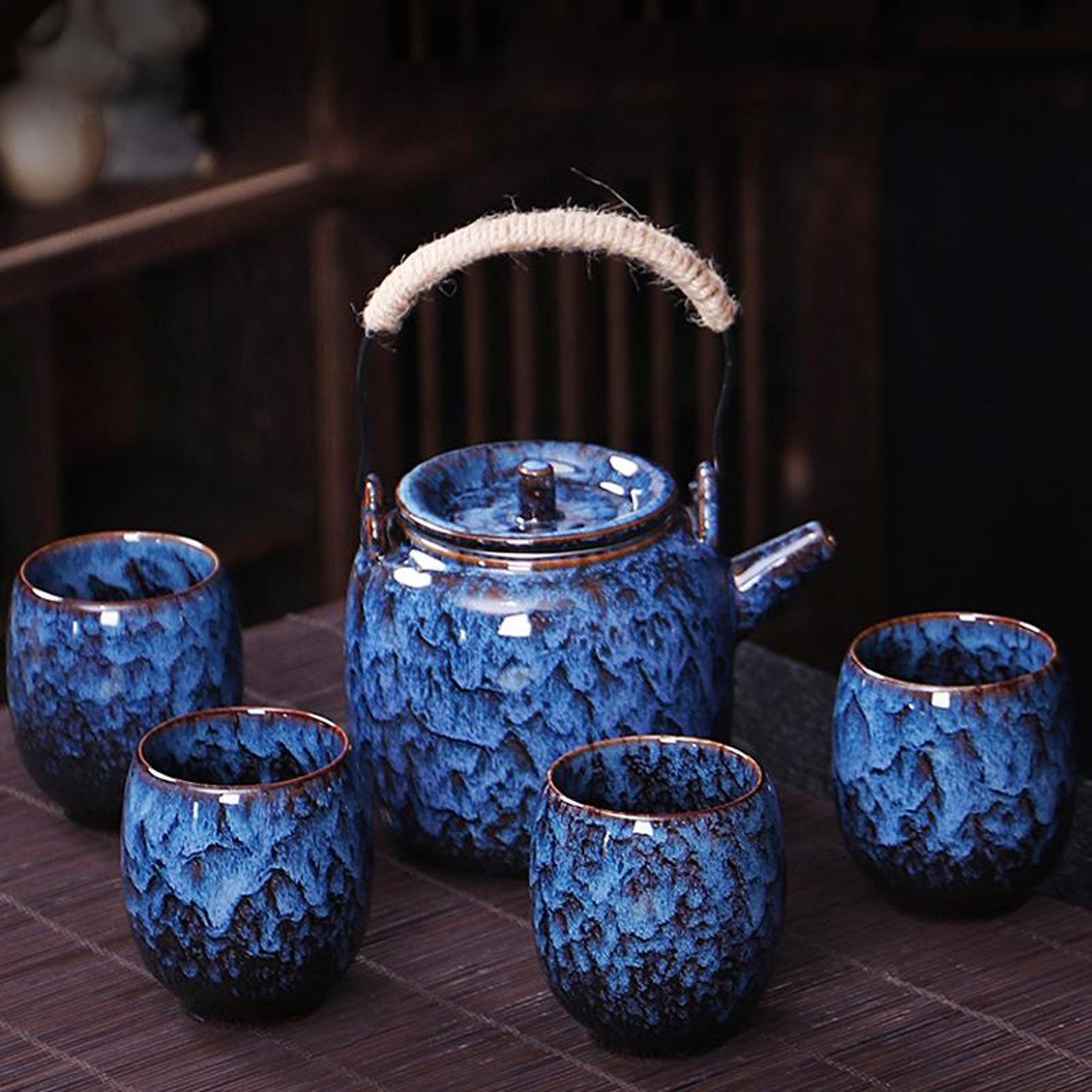 Artisan Oceanic Kiln-Glazed Porcelain Tea Set — 5/7/8 Piece Heritage Collection