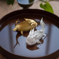 Artisan "Dragon-Koi" Ceramic Tea Pet Set — Pair of Mythical Fish Figurines (White & Gold)