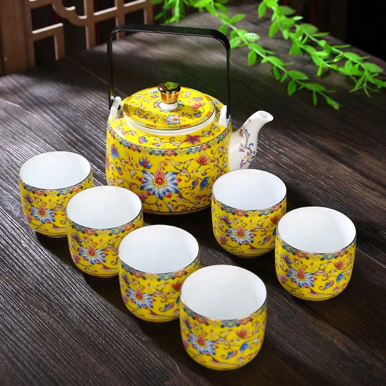Imperial Royal Yellow Persimmon Tea Set — 7-Piece Handcrafted Porcelain Collection