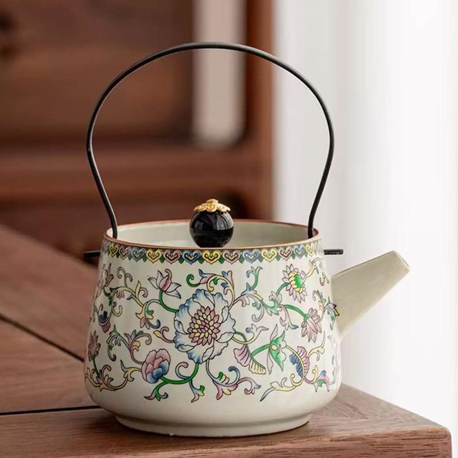 Handcrafted Muted Imperial Yellow Floral Tea Set — 5-Piece Porcelain Collection