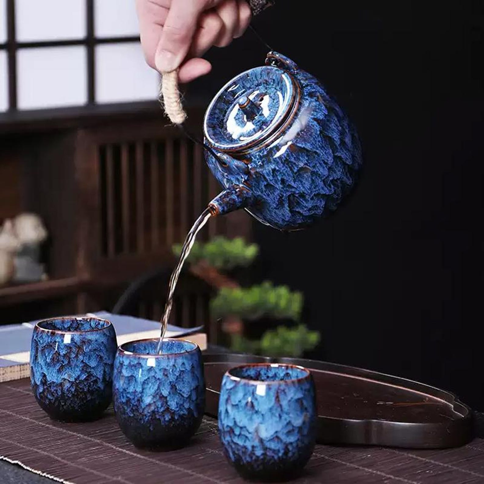 Artisan Oceanic Kiln-Glazed Porcelain Tea Set — 5/7/8 Piece Heritage Collection