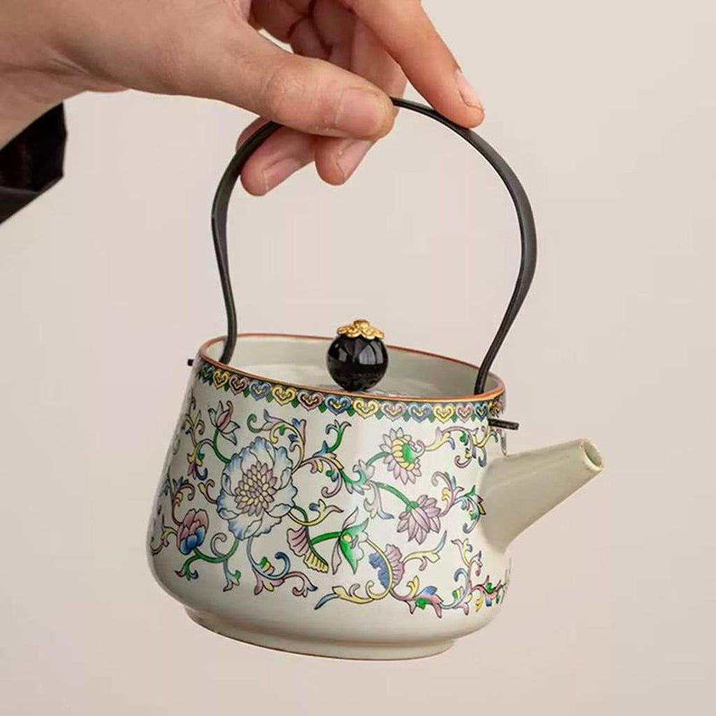 Handcrafted Muted Imperial Yellow Floral Tea Set — 5-Piece Porcelain Collection