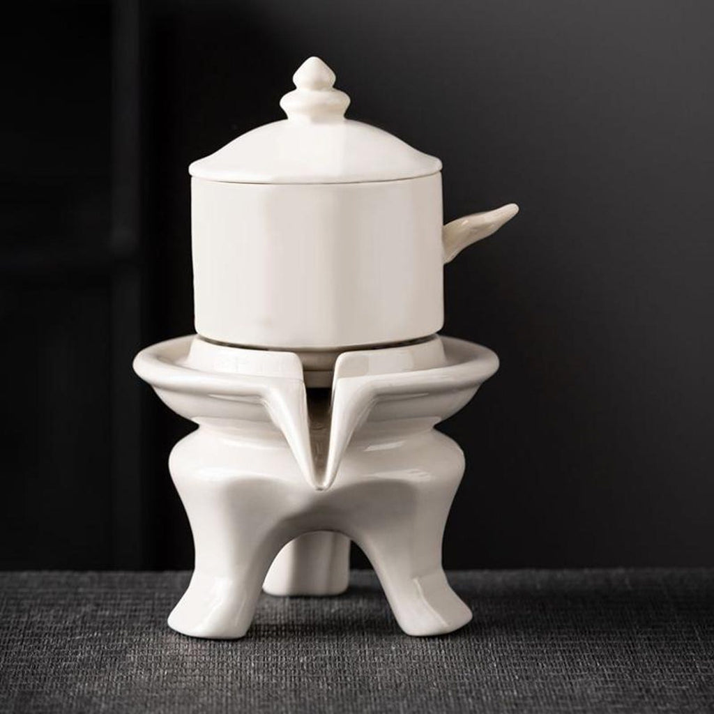 Minimalist White Porcelain Automatic Stone Mill Tea Set — Handcrafted Artisanal Collection