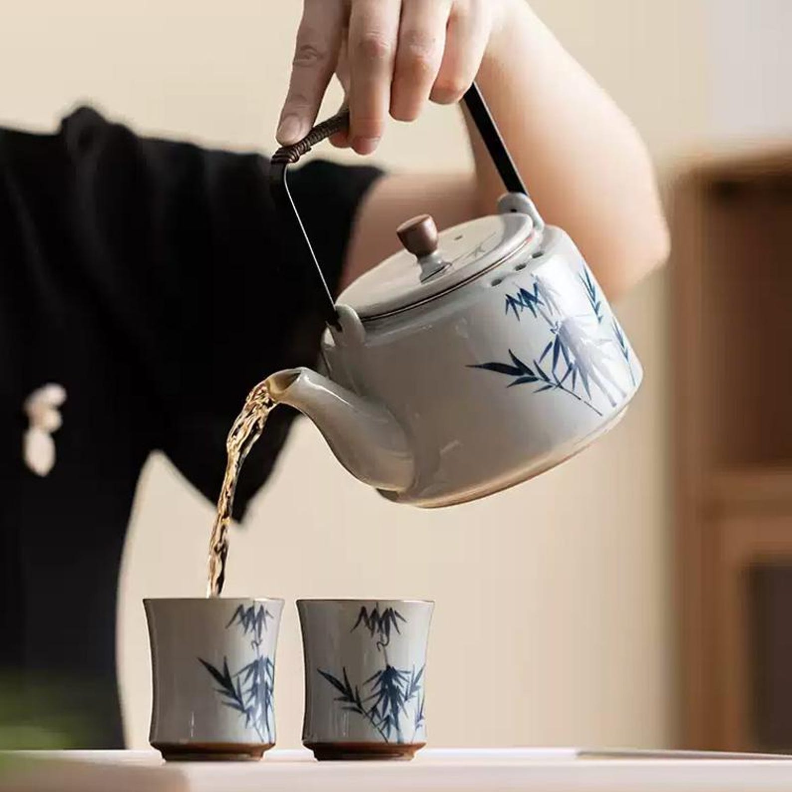 Handcrafted Gongfu Tea Set Collection: Ge Kiln Celadon & Ink Bamboo Edition