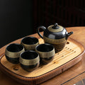 Artisan Obsidian & Gold Porcelain Gongfu Tea Set — Handcrafted Geometric Elegance
