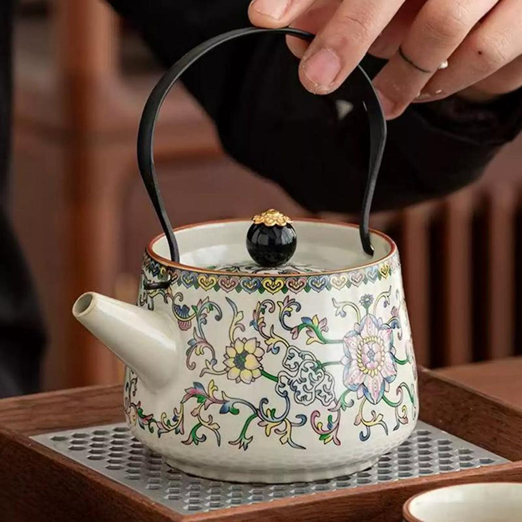 Handcrafted Muted Imperial Yellow Floral Tea Set — 5-Piece Porcelain Collection