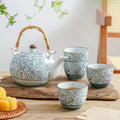 Artisan Geometric Triangle Porcelain Tea Set — 5-Piece Handcrafted Collection with Natural Bamboo Handle