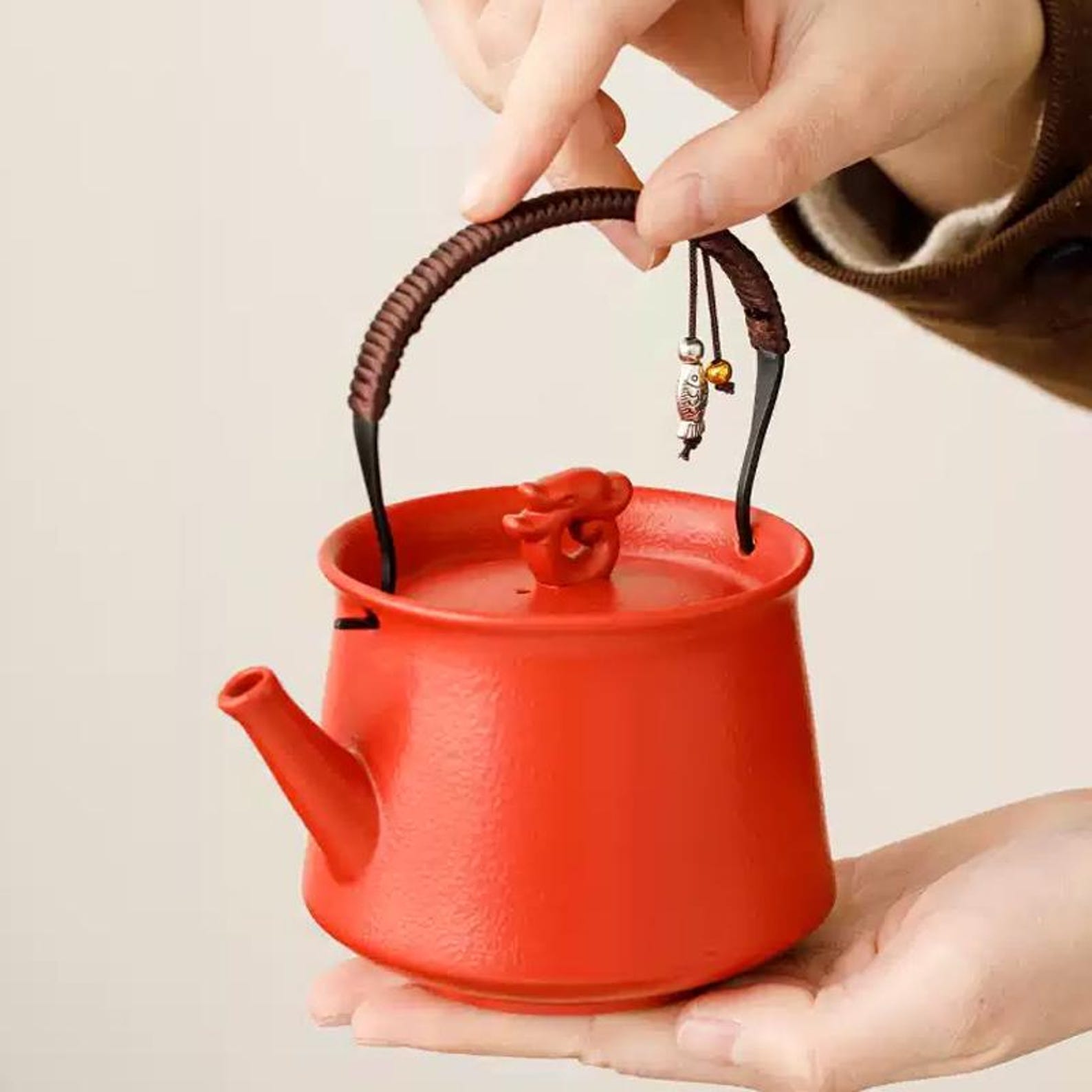 Artisan Crimson Dragon Teapot Set — 5/6 Piece Handcrafted Stoneware Collection