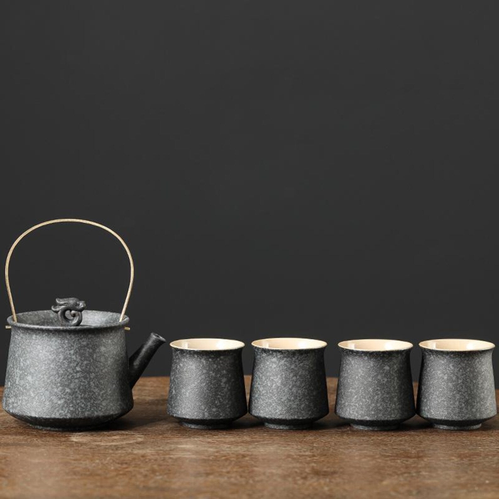 Artisan Stoneware Gongfu Tea Set — Handcrafted Matte Finish Edition