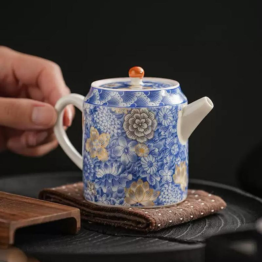 Artisan Indigo Blossom Porcelain Teapot — Hand-Finished Ceremonial Teaware