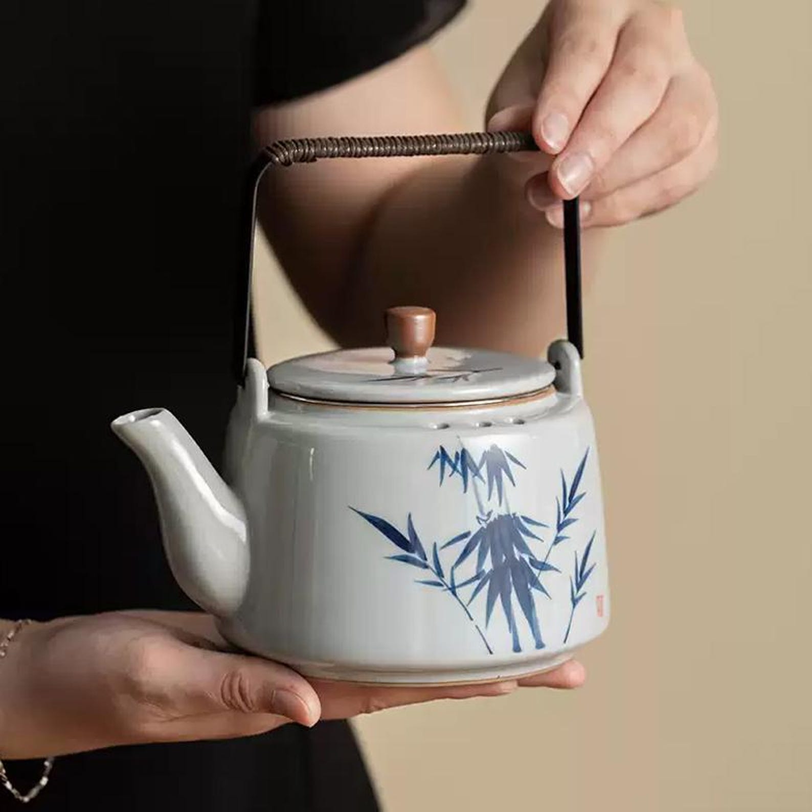 Handcrafted Gongfu Tea Set Collection: Ge Kiln Celadon & Ink Bamboo Edition