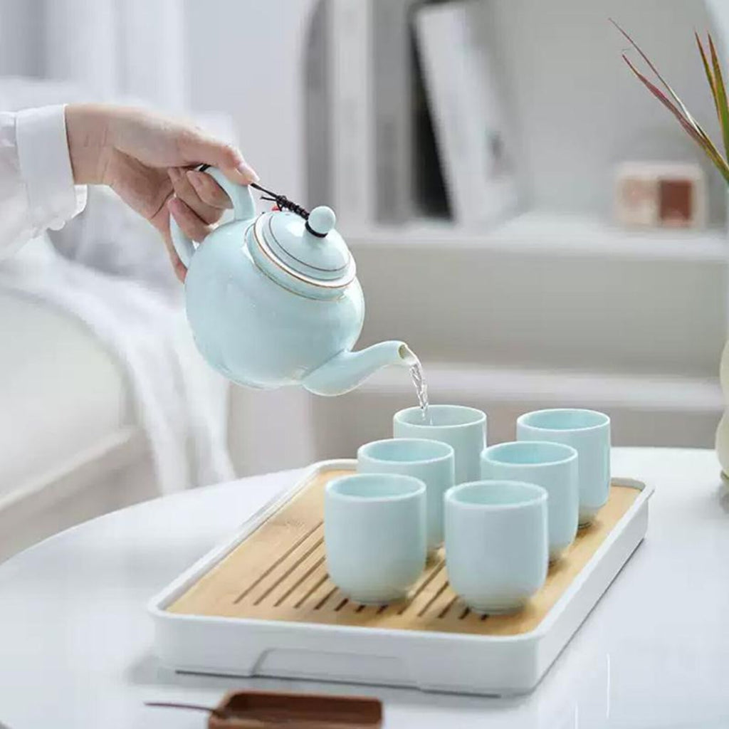 Handcrafted Zen Porcelain Gongfu Tea Set — Elegant Gold-Trimmed Edition