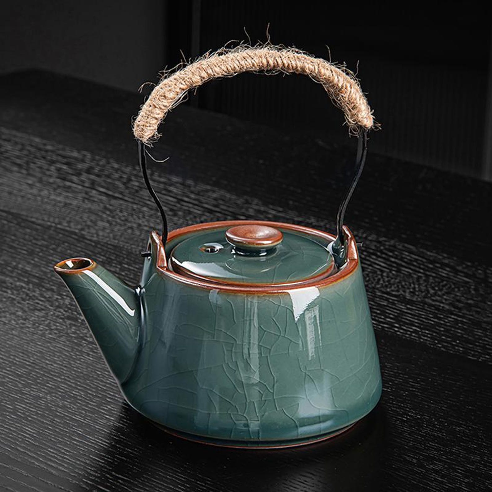 Artisan Oceanic Jade Crackle-Glazed Tea Set — Handcrafted Porcelain Collection