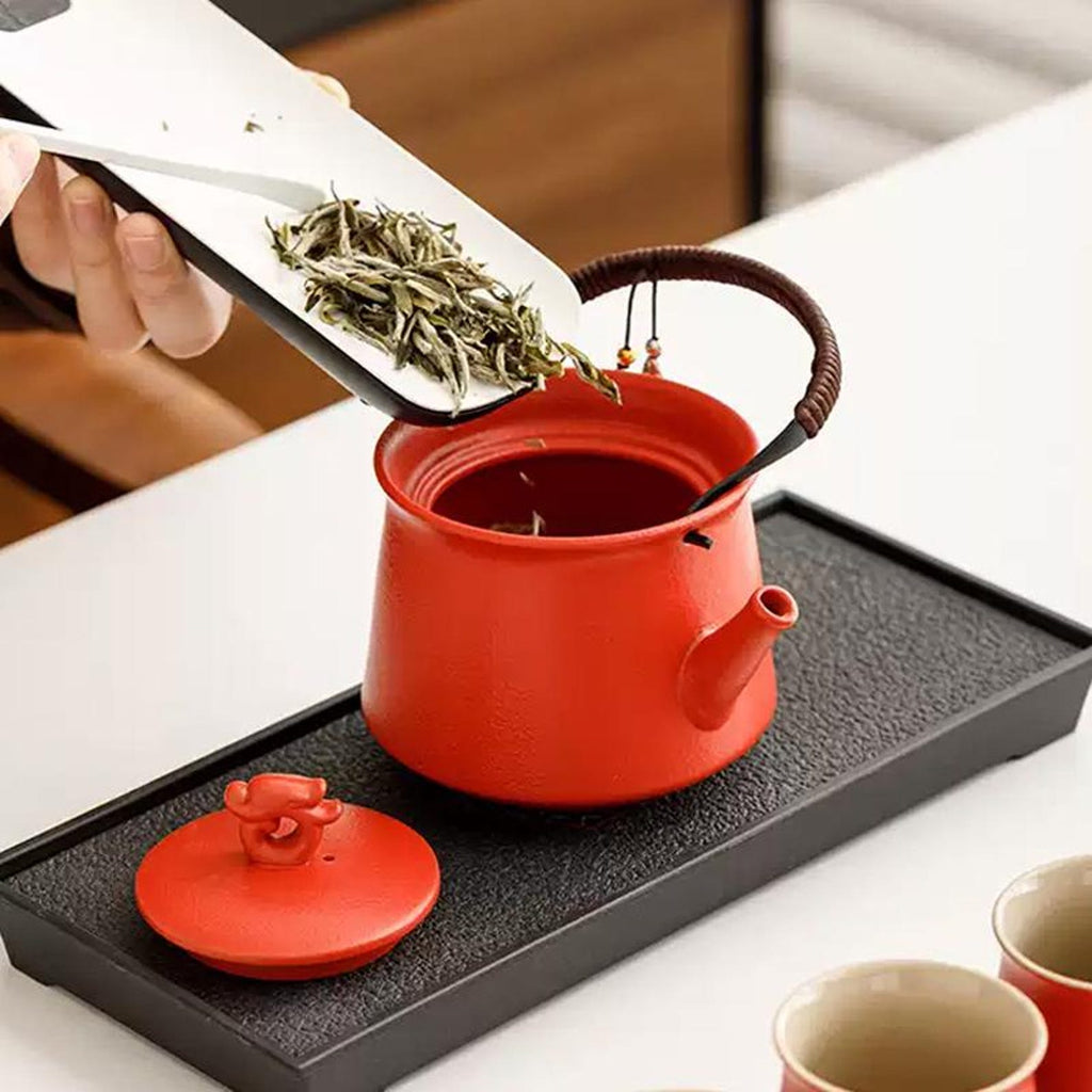 Artisan Crimson Dragon Teapot Set — 5/6 Piece Handcrafted Stoneware Collection
